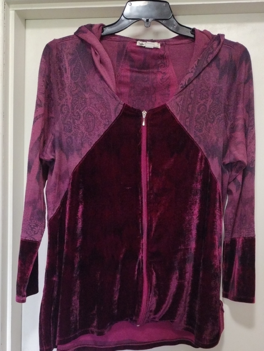 Velvet Zip-Up Hoodie in Deep Burgundy and Mauve Size 1X